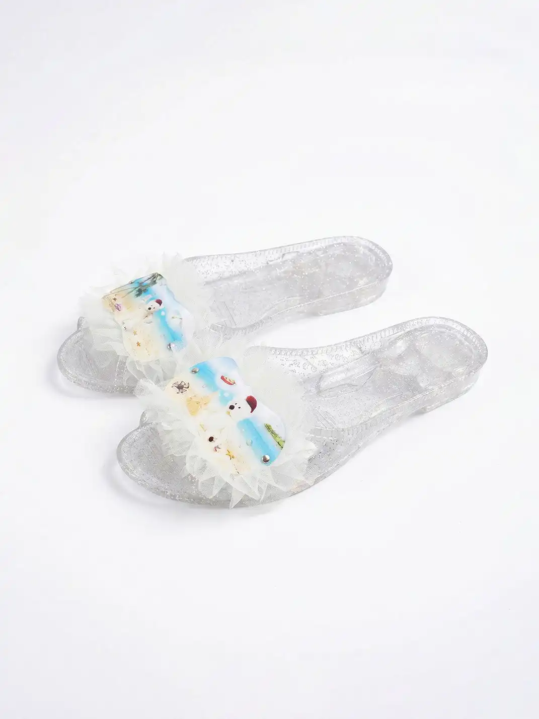 Osw | Mesh Lace Crystal Slippers