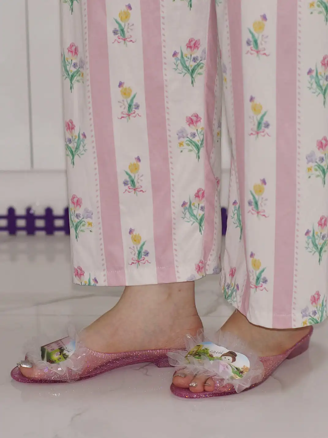 Osw | Mesh Lace Crystal Slippers