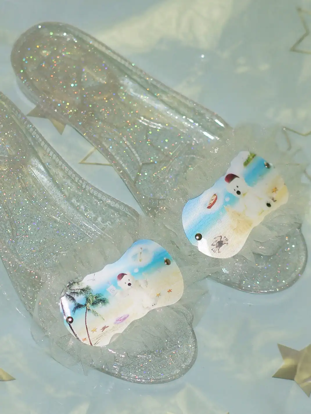 Osw | Mesh Lace Crystal Slippers