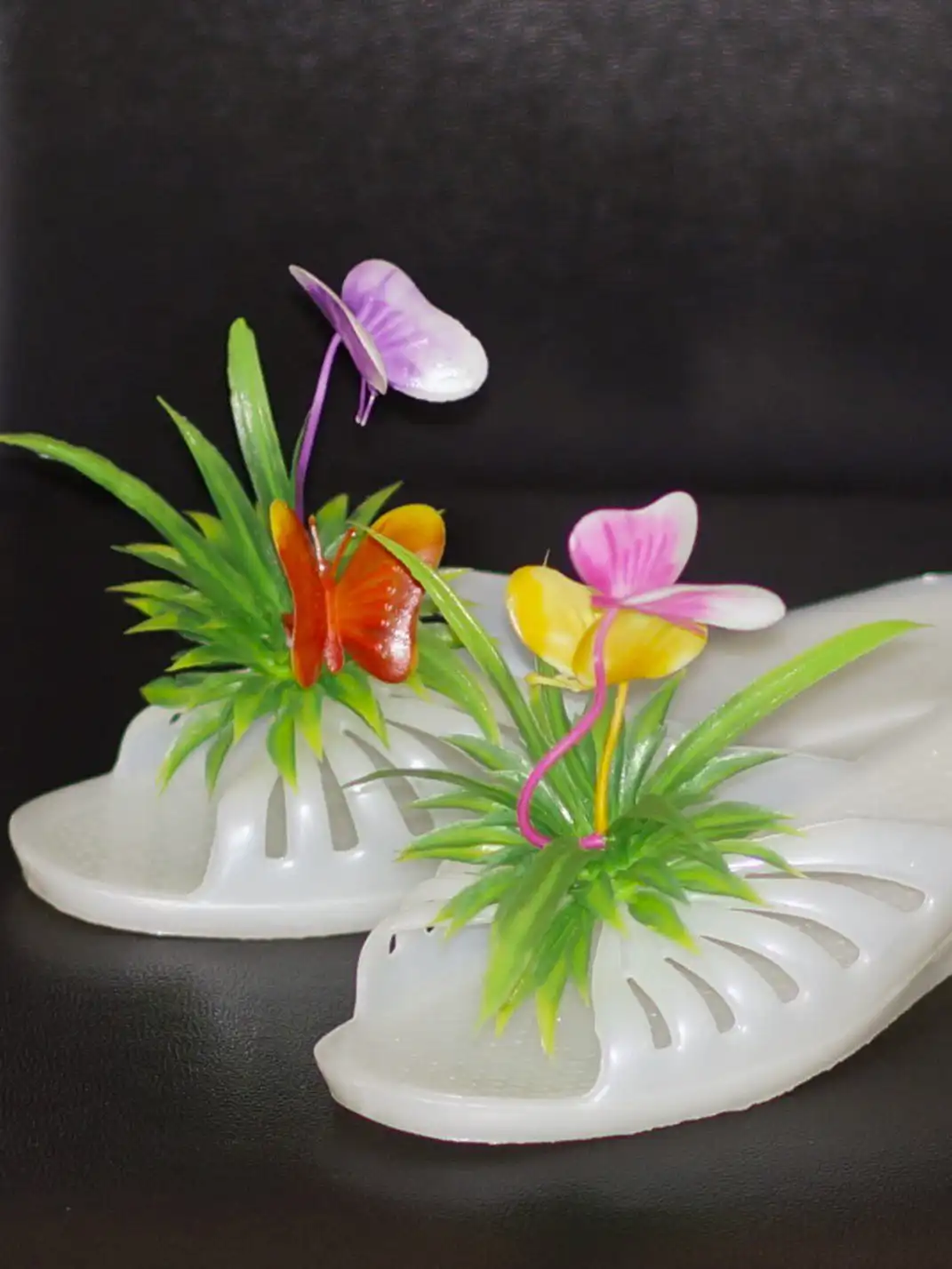 Osw | Iridescent Butterfly Plastic Grass Rubber Slippers