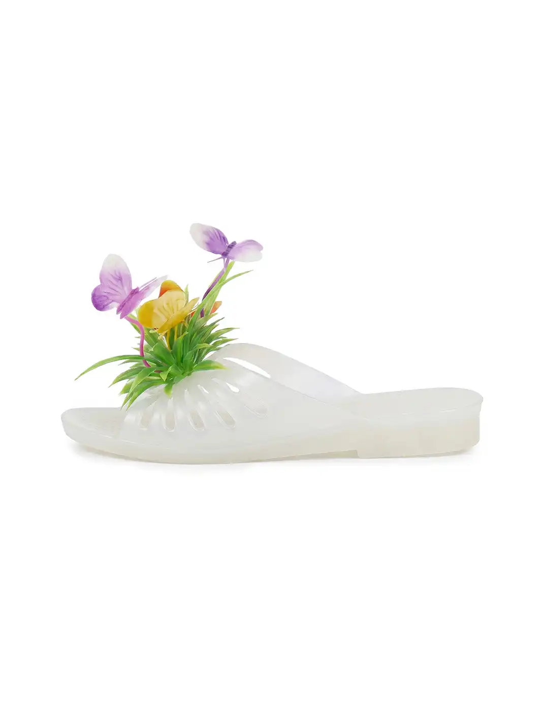 Osw | Iridescent Butterfly Plastic Grass Rubber Slippers