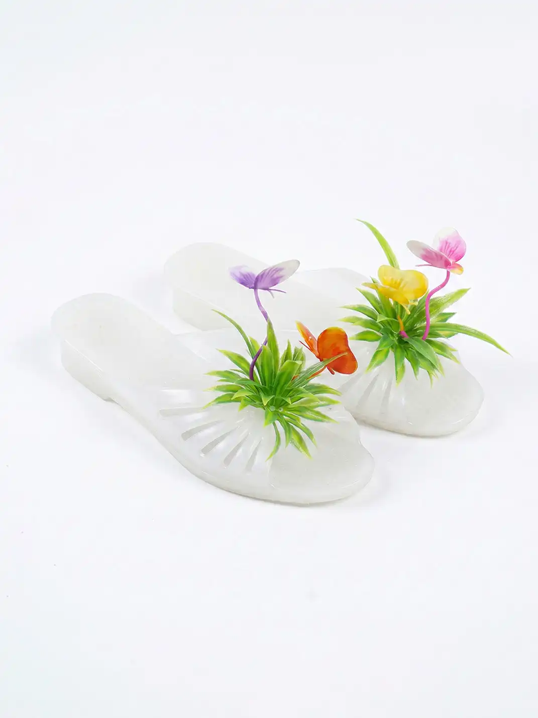 Osw | Iridescent Butterfly Plastic Grass Rubber Slippers