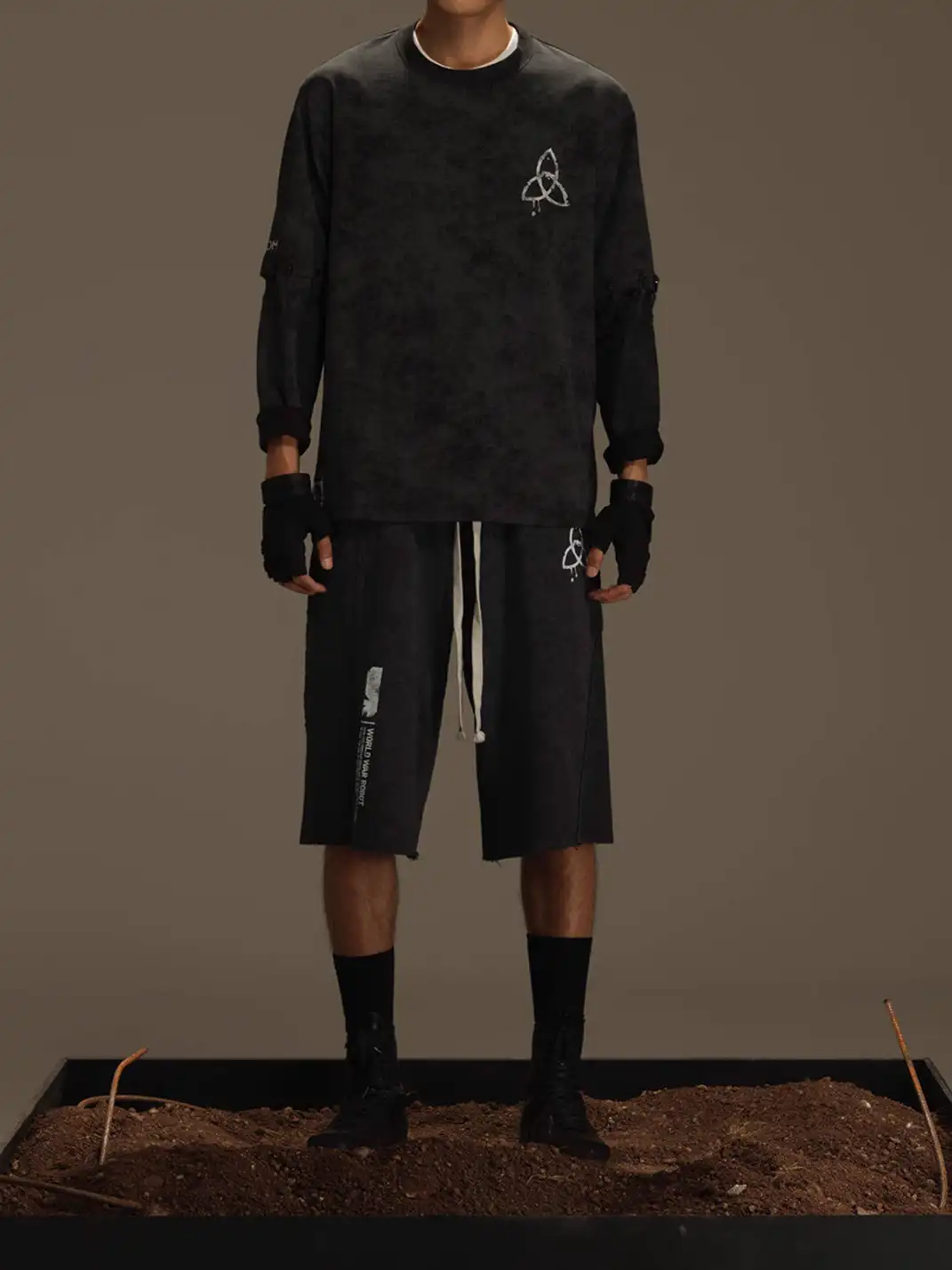 KSGY | Imitation Batik Detachable Design Long Sleeve T-shirt