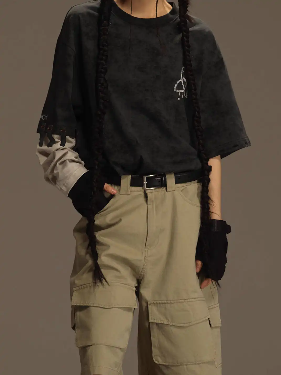 KSGY | Imitation Batik Detachable Design Long Sleeve T-shirt