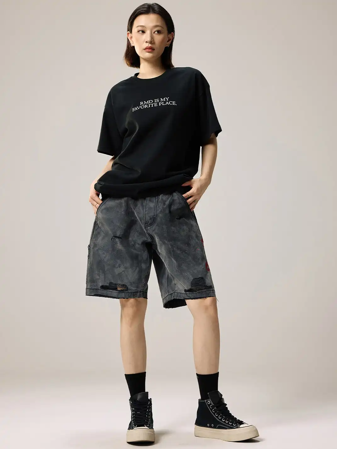 Remedy | Retro Washed Distressed Ripped Five-point Pants