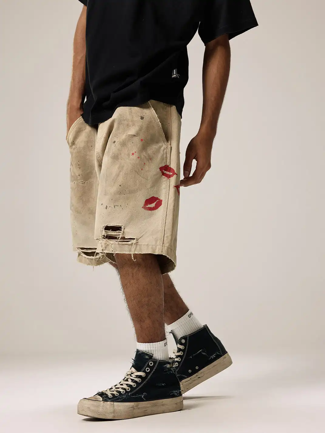 Remedy | Retro Washed Distressed Ripped Five-point Pants