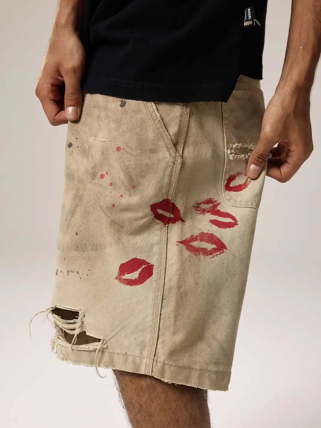 Remedy | Retro Washed Distressed Ripped Five-point Pants