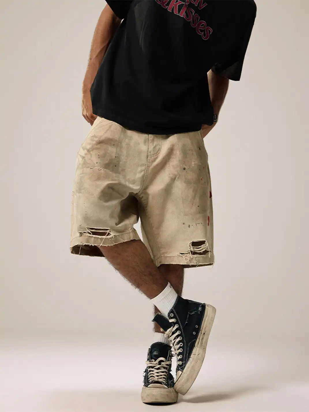 Remedy | Retro Washed Distressed Ripped Five-point Pants