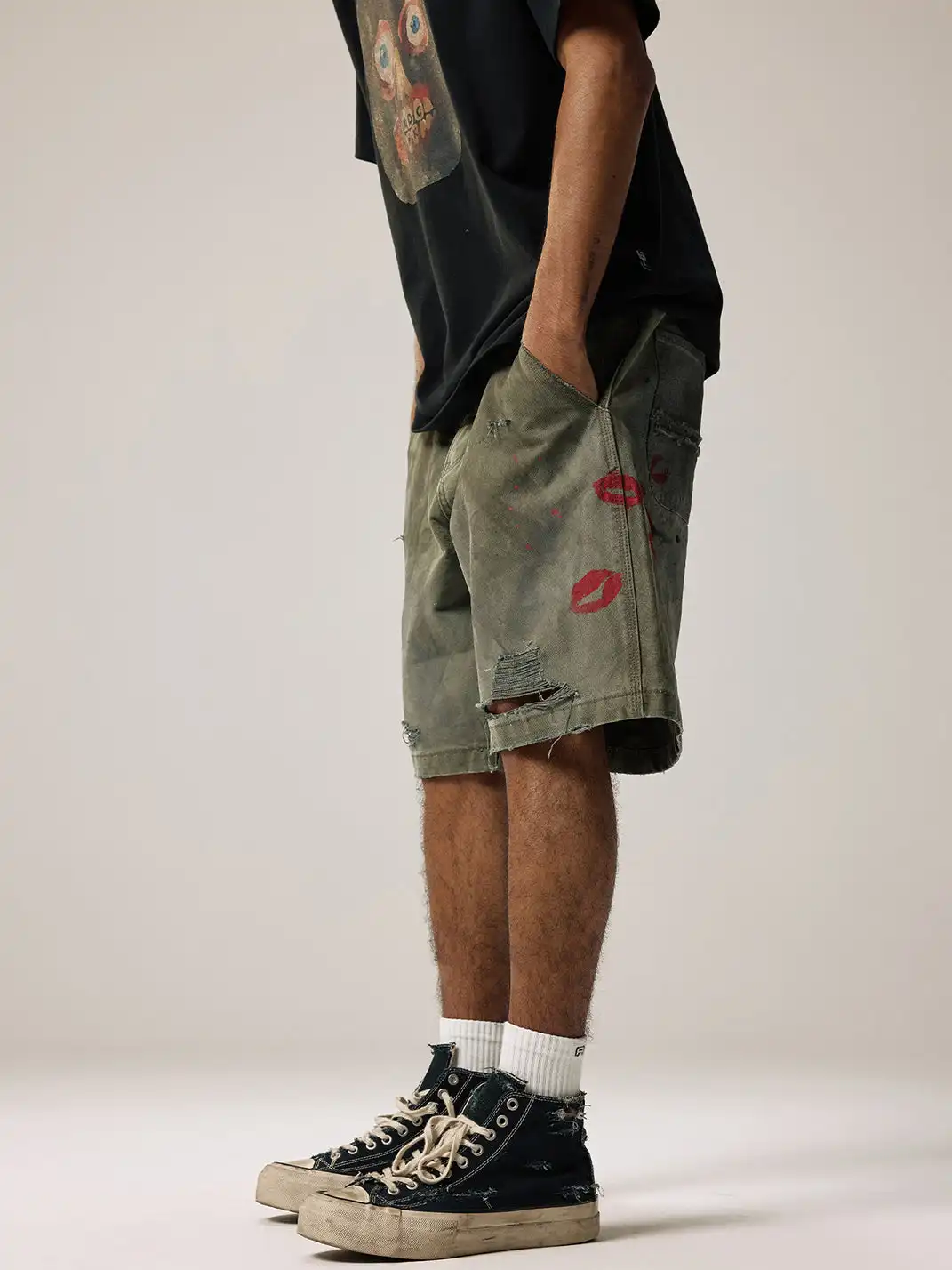 Remedy | Retro Washed Distressed Ripped Five-point Pants