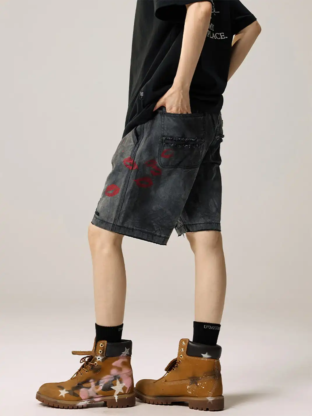 Remedy | Retro Washed Distressed Ripped Five-point Pants