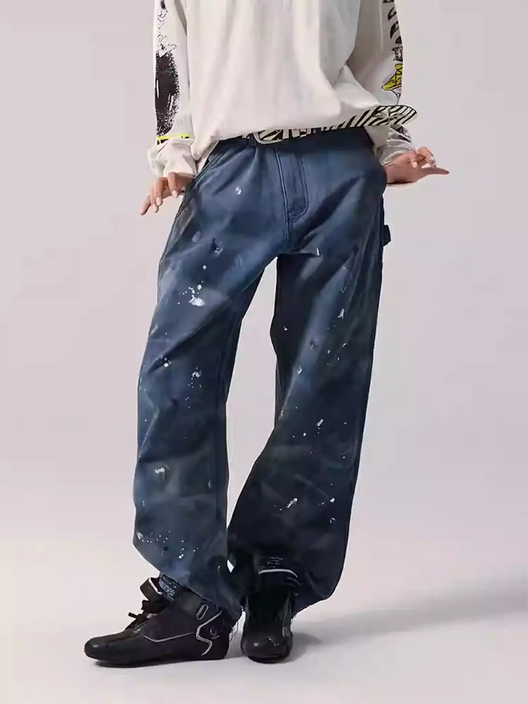 Remedy | Ink-splattered Loose Straight Casual Pants