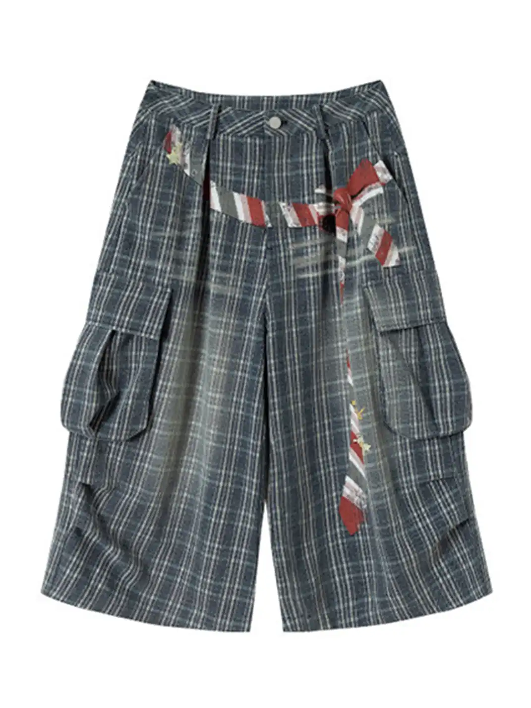NOMANIAI | Plaid Washed Vintage Pleated Seven-point Jeans