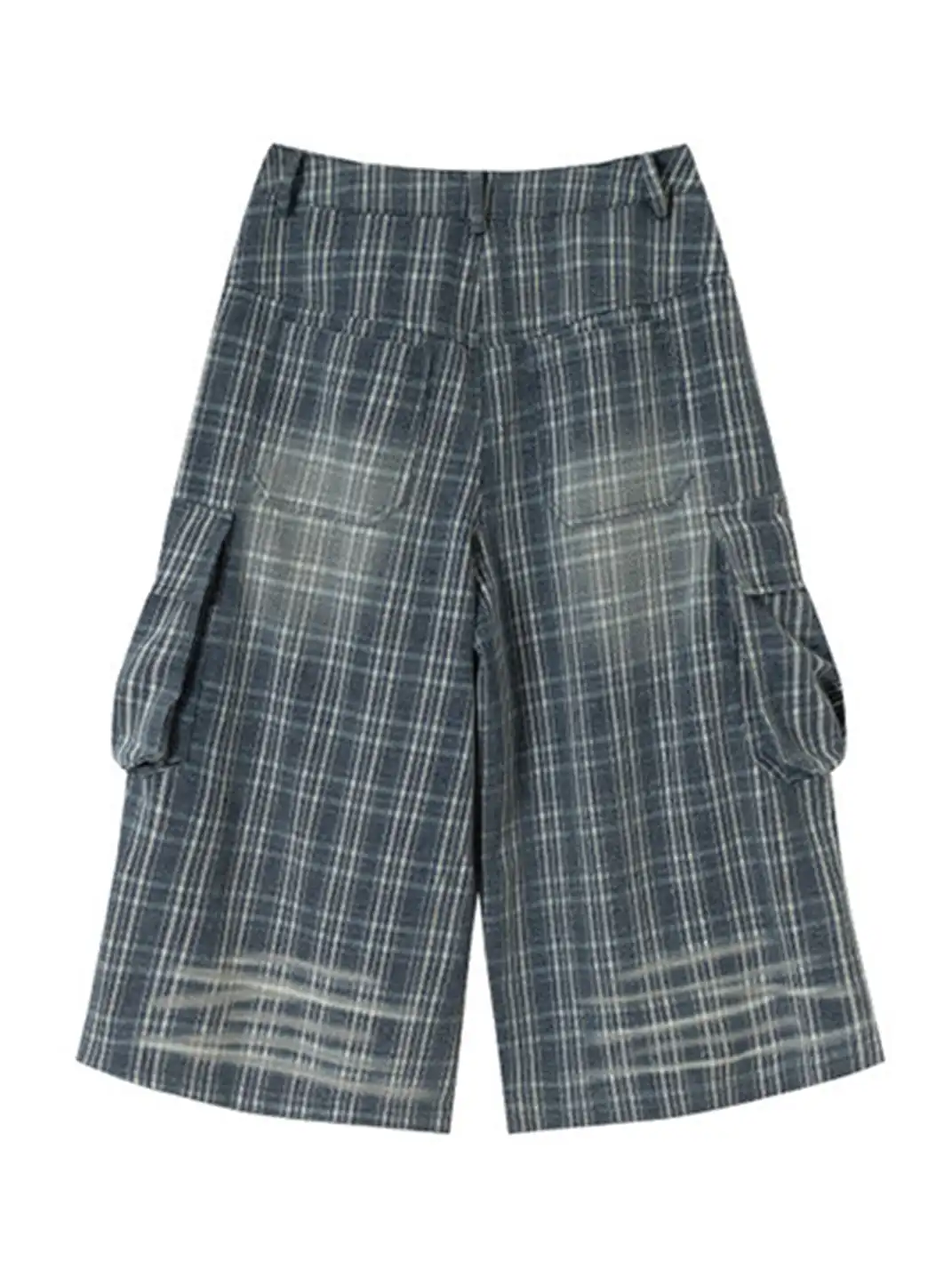 NOMANIAI | Plaid Washed Vintage Pleated Seven-point Jeans