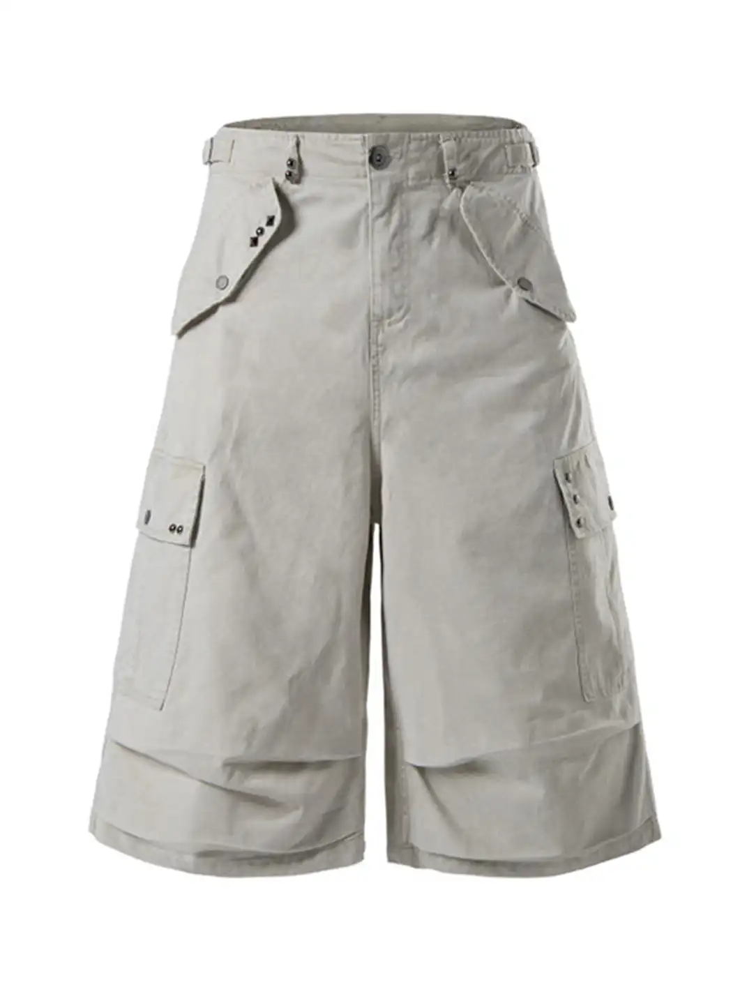 NOMANIAI | Bronze Rivet Flap Pleated Multi-pocket Seven-point Pants