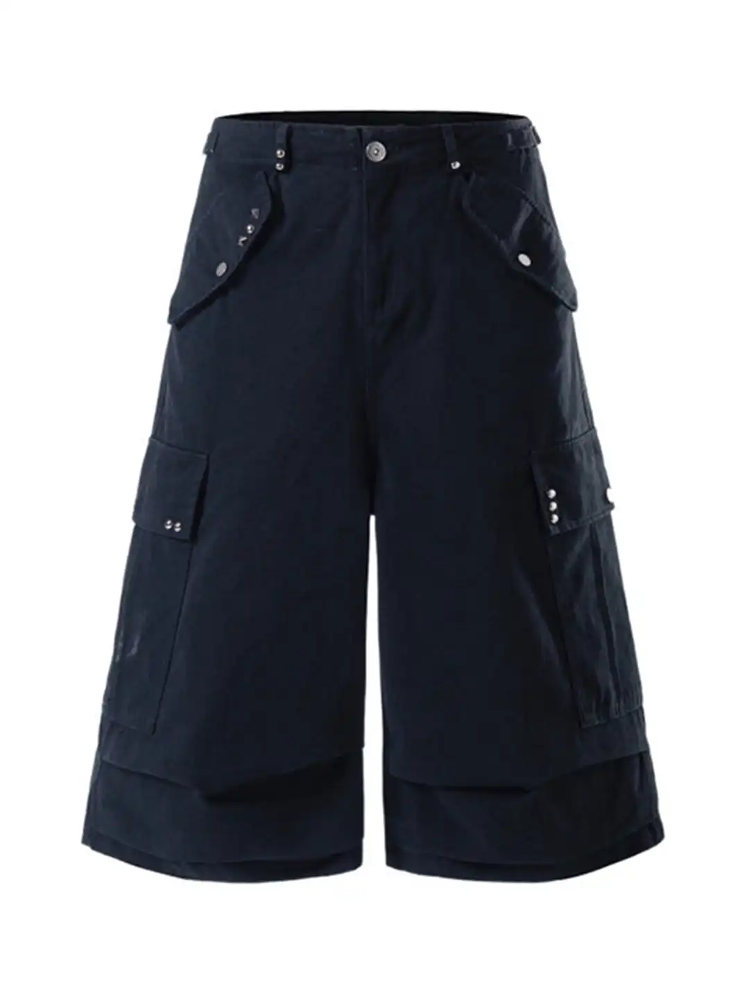NOMANIAI | Bronze Rivet Flap Pleated Multi-pocket Seven-point Pants