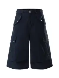 NOMANIAI | Bronze Rivet Flap Pleated Multi-pocket Seven-point Pants
