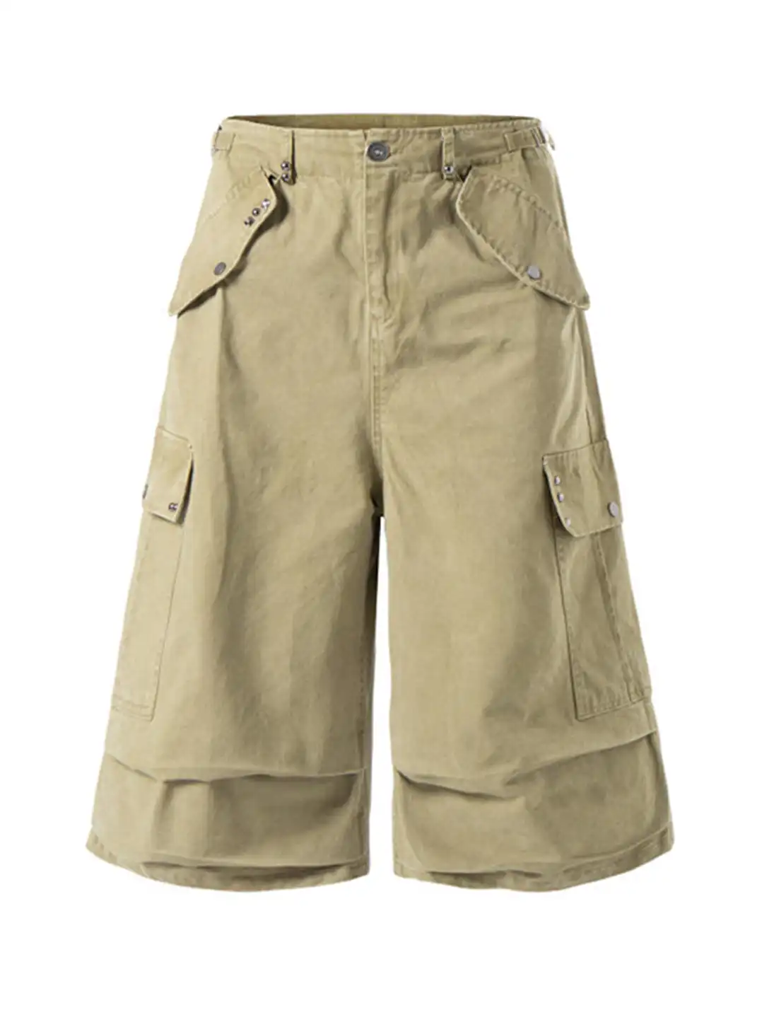 NOMANIAI | Bronze Rivet Flap Pleated Multi-pocket Seven-point Pants