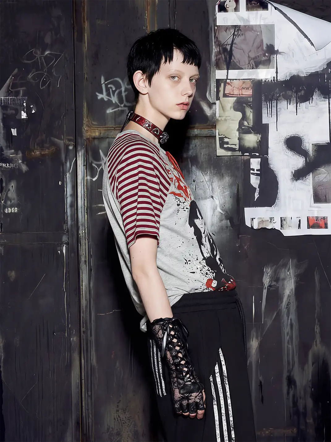 NOMANIAI | Deconstructed Spliced Striped Print T-shirt