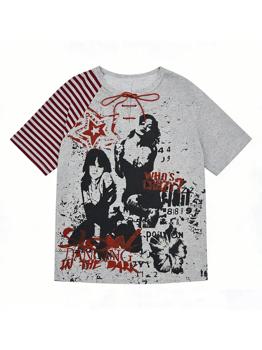 NOMANIAI | Deconstructed Spliced Striped Print T-shirt