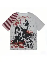 NOMANIAI | Deconstructed Spliced Striped Print T-shirt