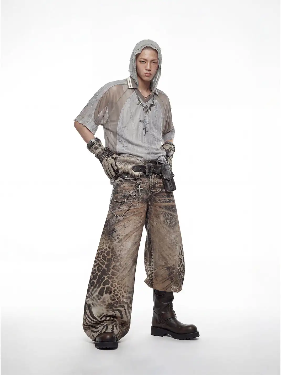 NOMANIAI | Deconstructed Multi-material Spliced Destroyed T-shirt