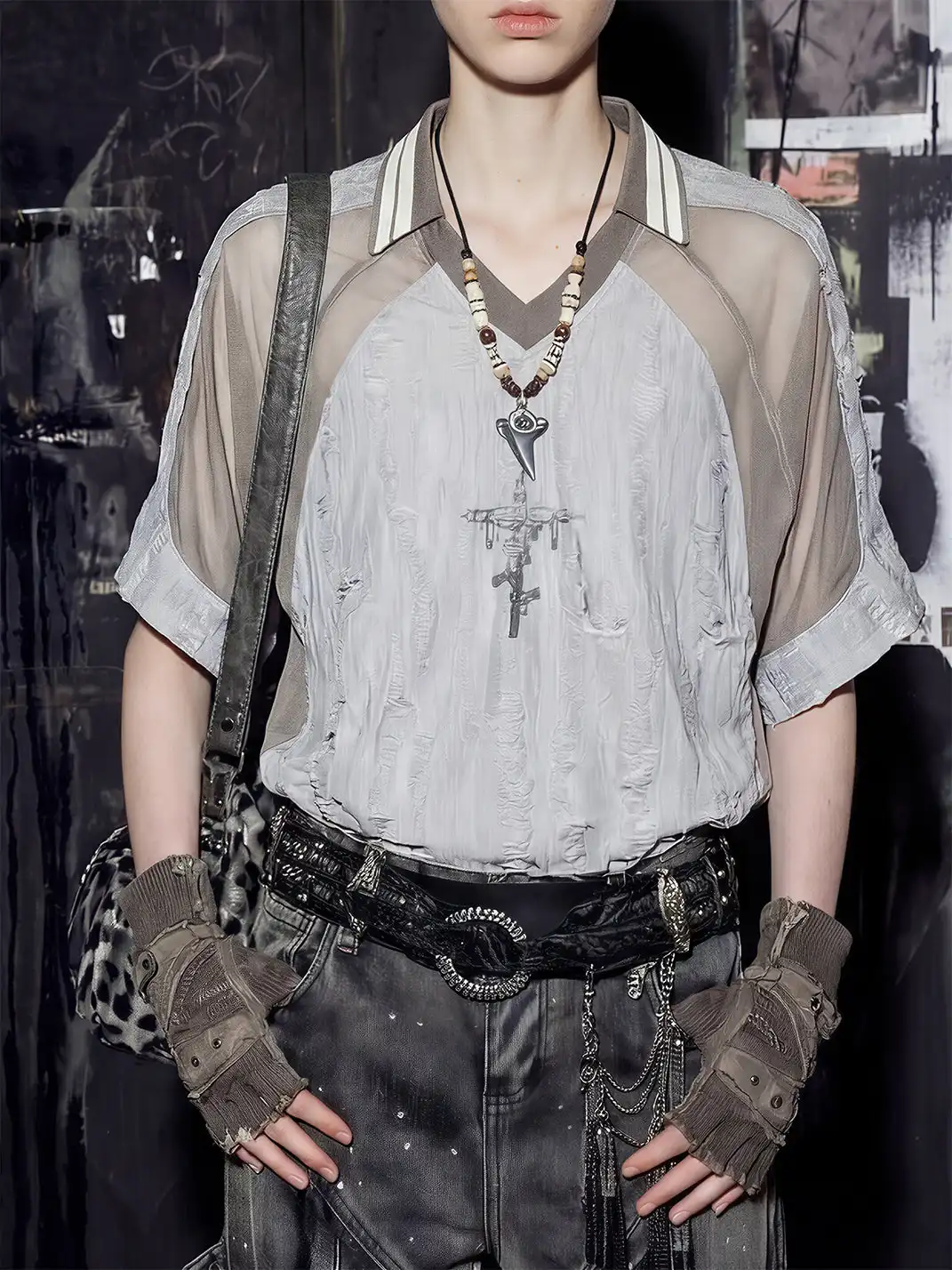 NOMANIAI | Deconstructed Multi-material Spliced Destroyed T-shirt
