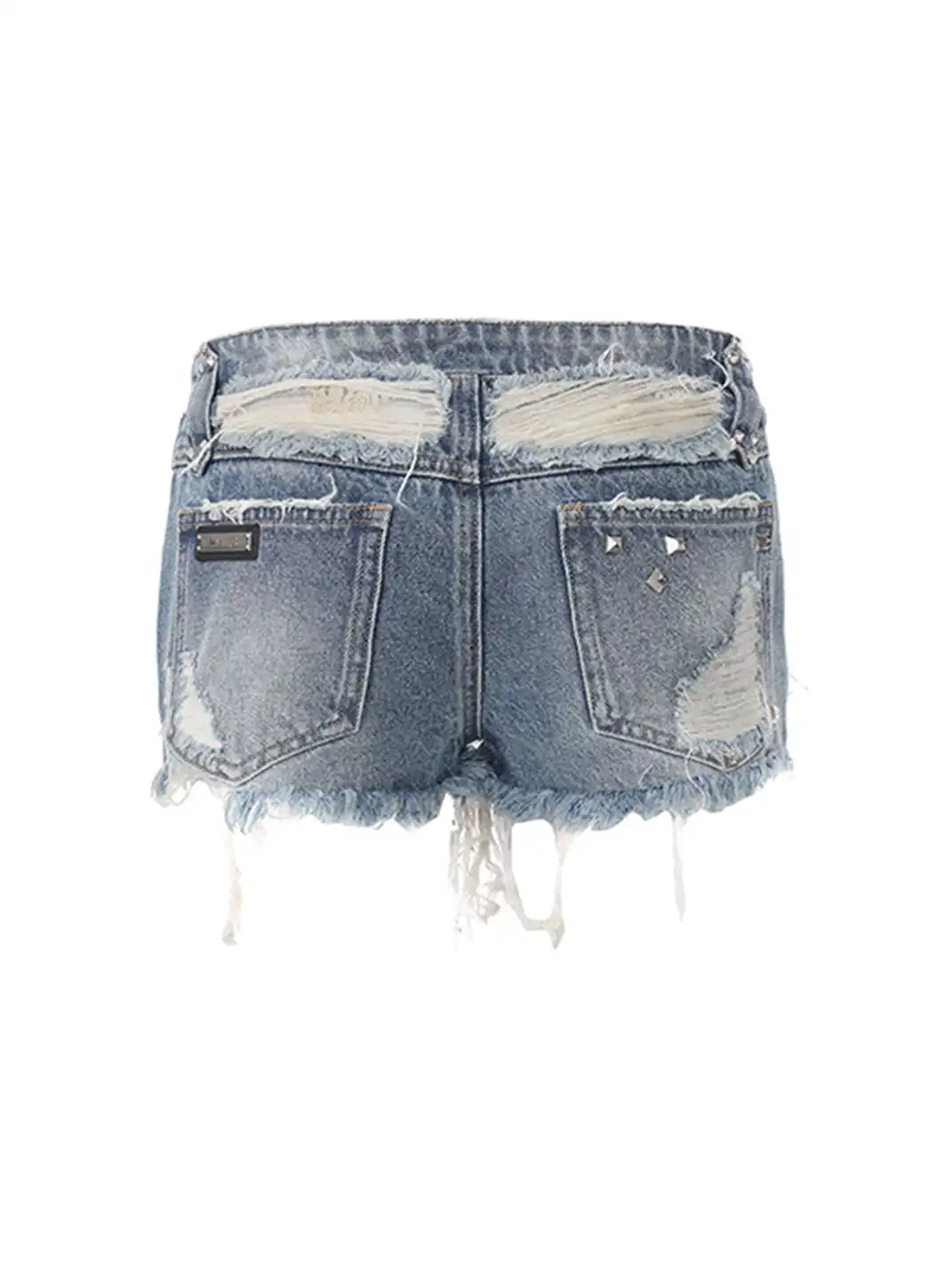 24ans online | Irregular Distressed Lace-up Denim Shorts