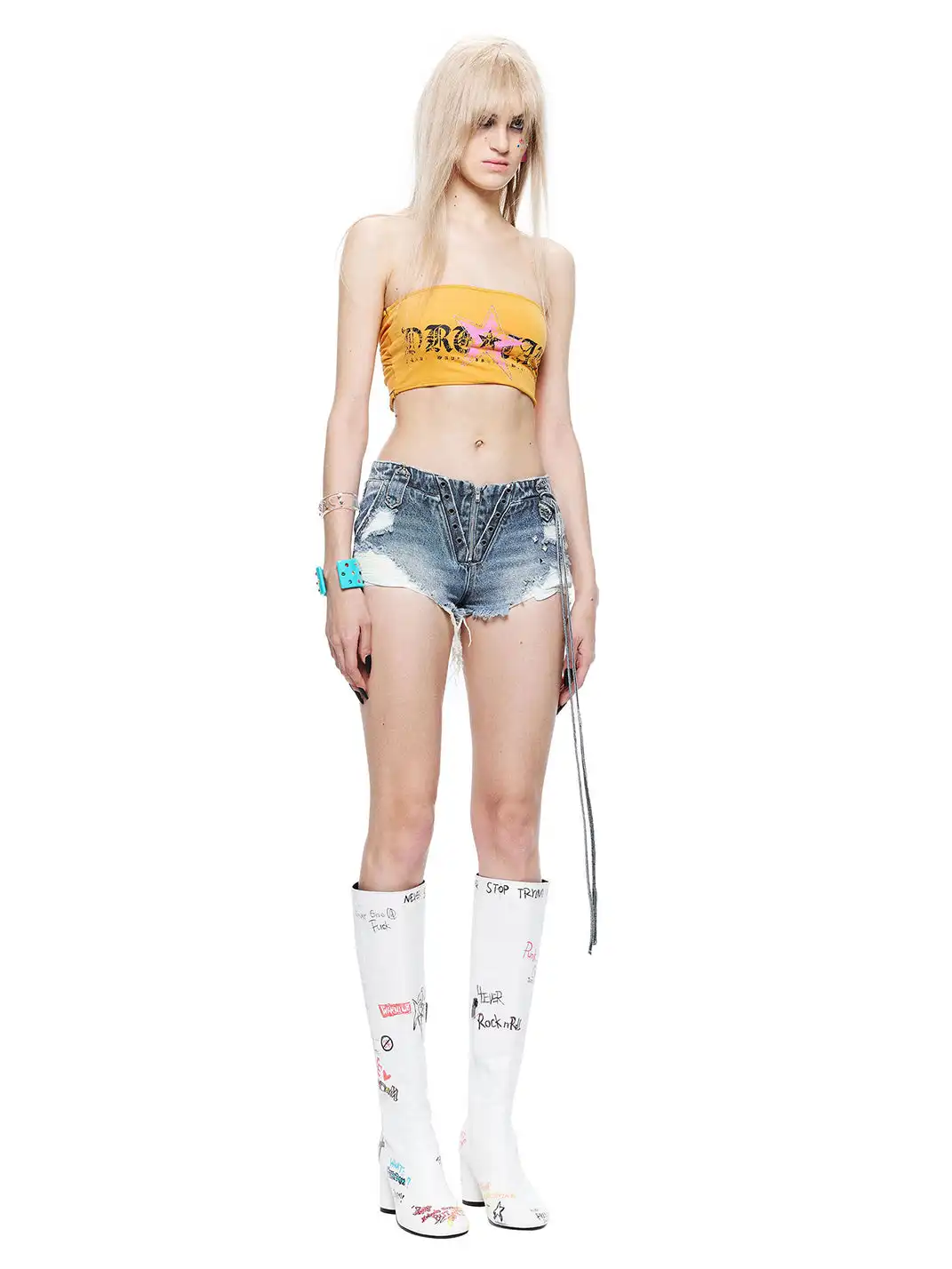 24ans online | Irregular Distressed Lace-up Denim Shorts