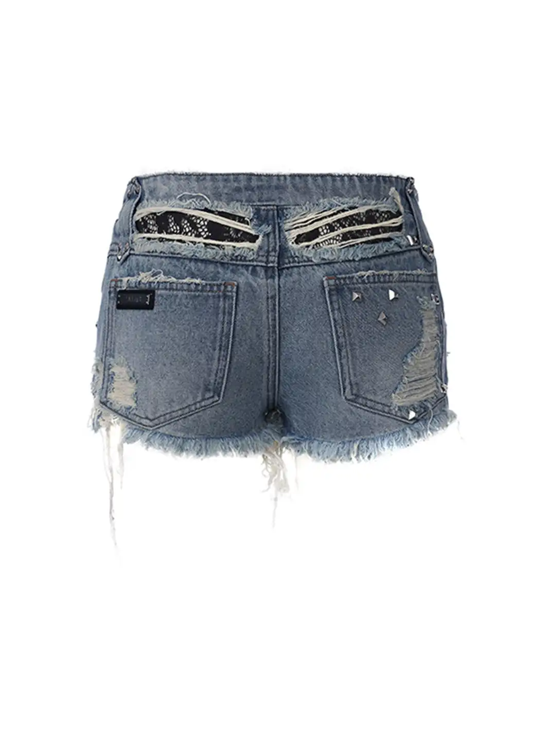 24ans online | Irregular Distressed Lace-up Denim Shorts