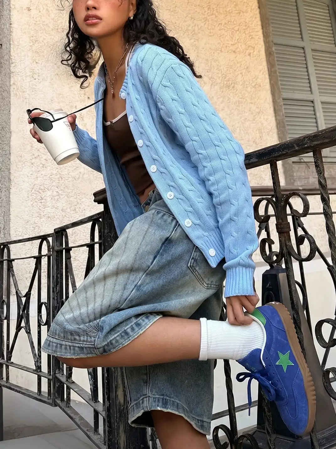 joasll | Suede Star-Embroidered Casual Sneakers-Blue