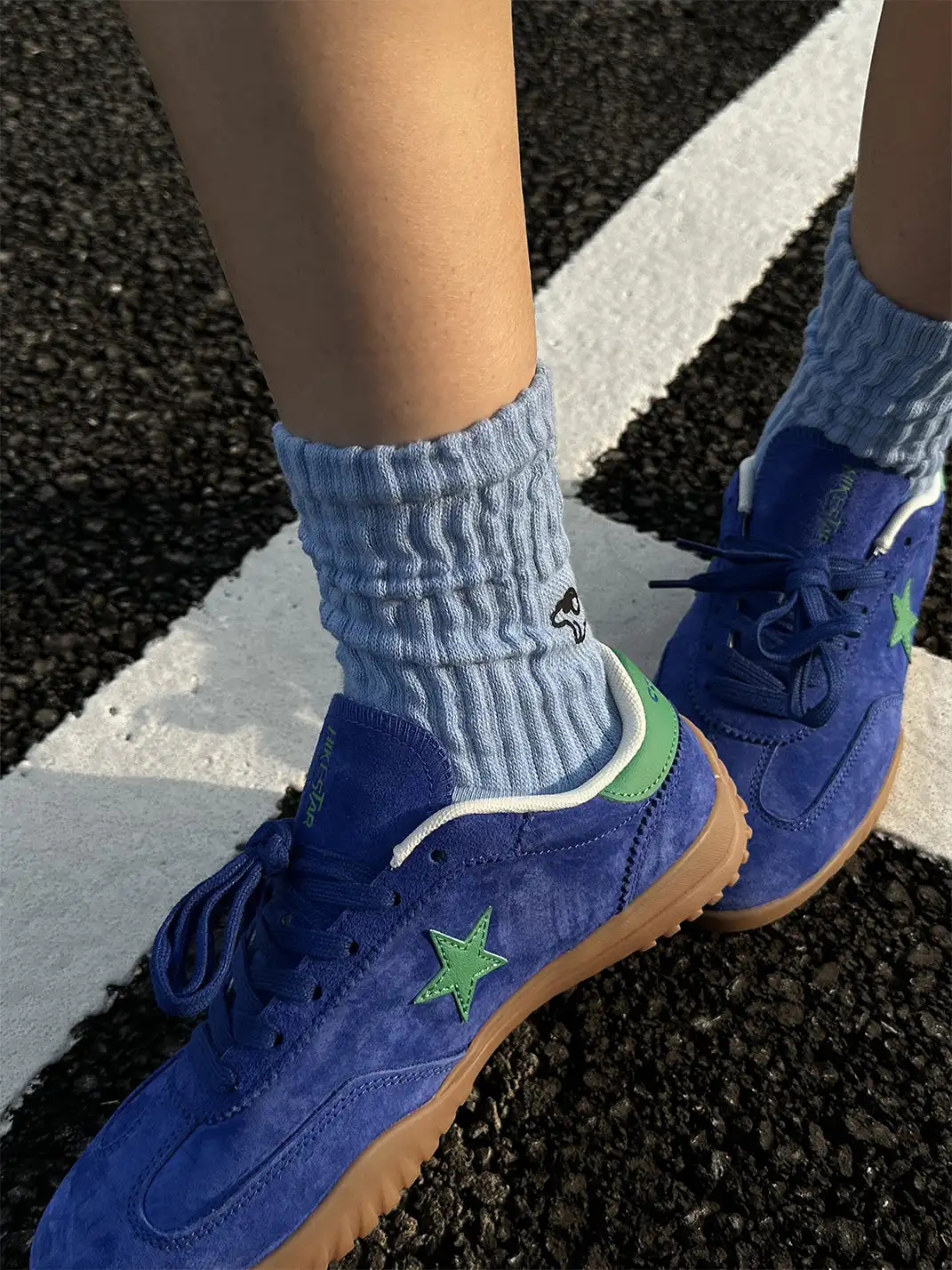 joasll | Suede Star-Embroidered Casual Sneakers-Blue