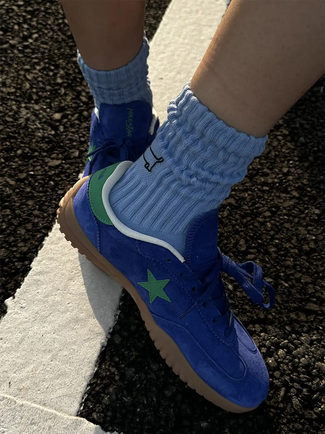 joasll | Suede Star-Embroidered Casual Sneakers-Blue