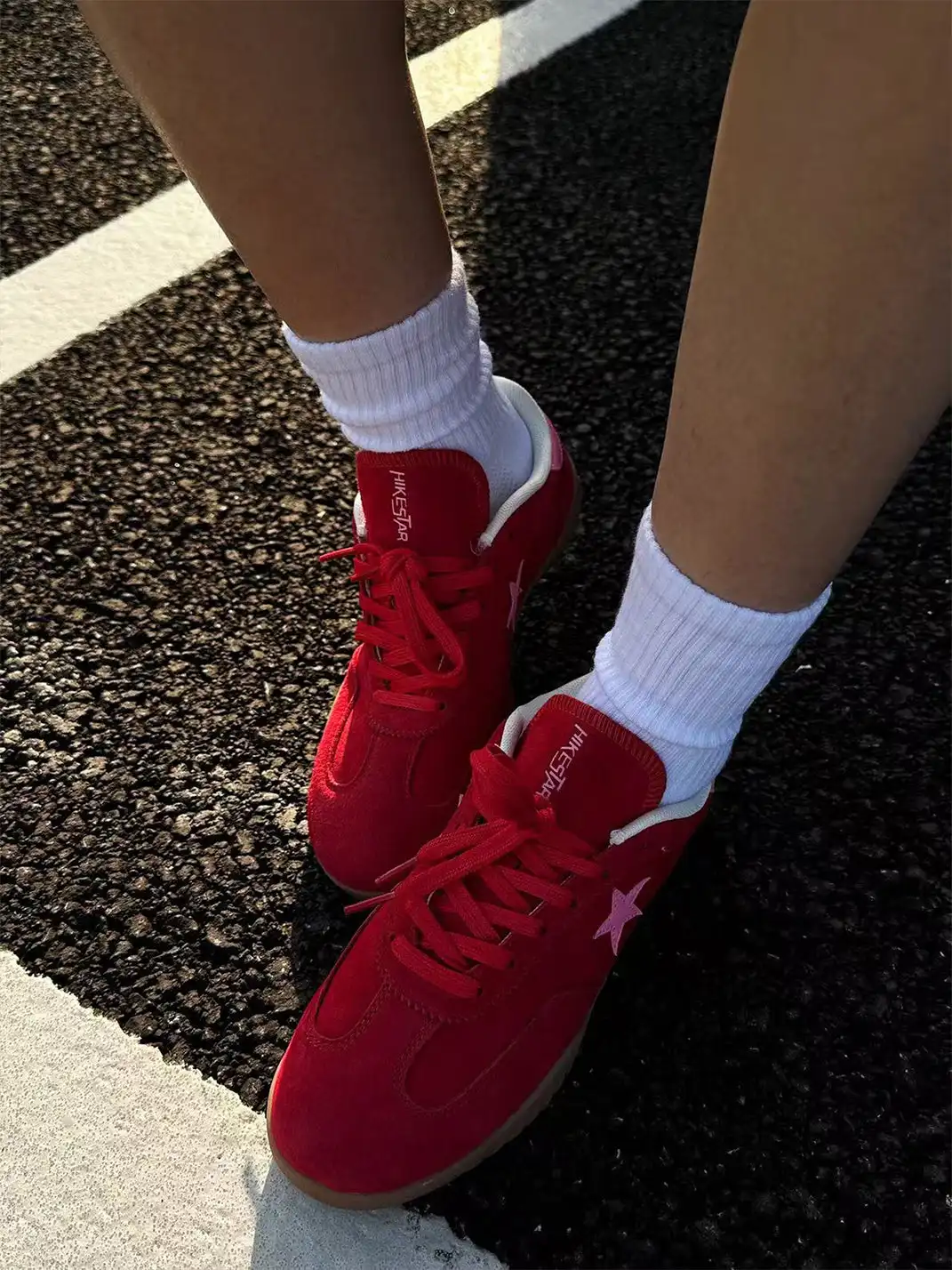 joasll | Suede Star-Embroidered Casual Sneakers-Red
