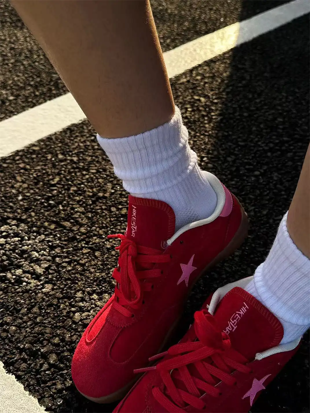 joasll | Suede Star-Embroidered Casual Sneakers-Red