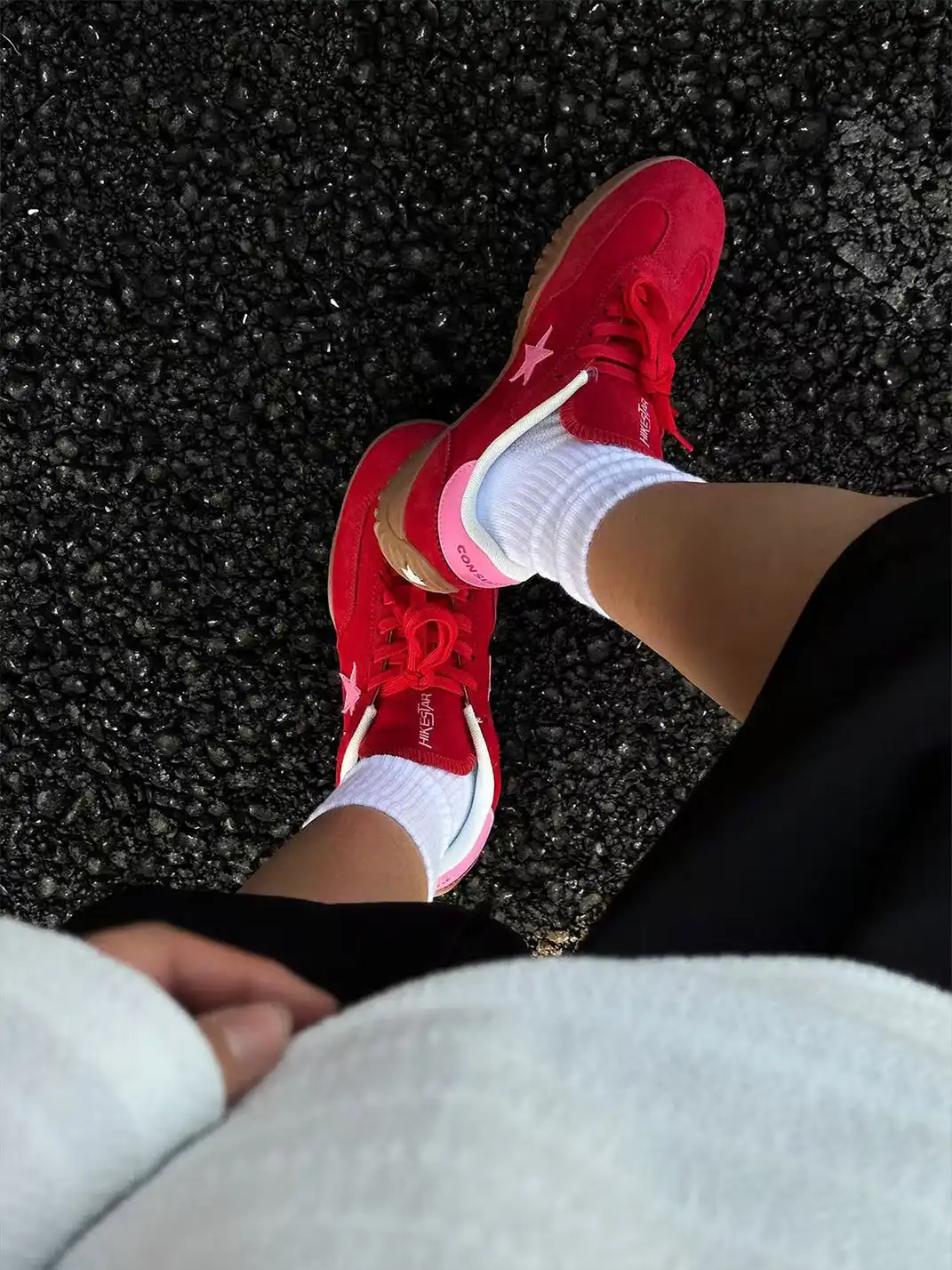 joasll | Suede Star-Embroidered Casual Sneakers-Red