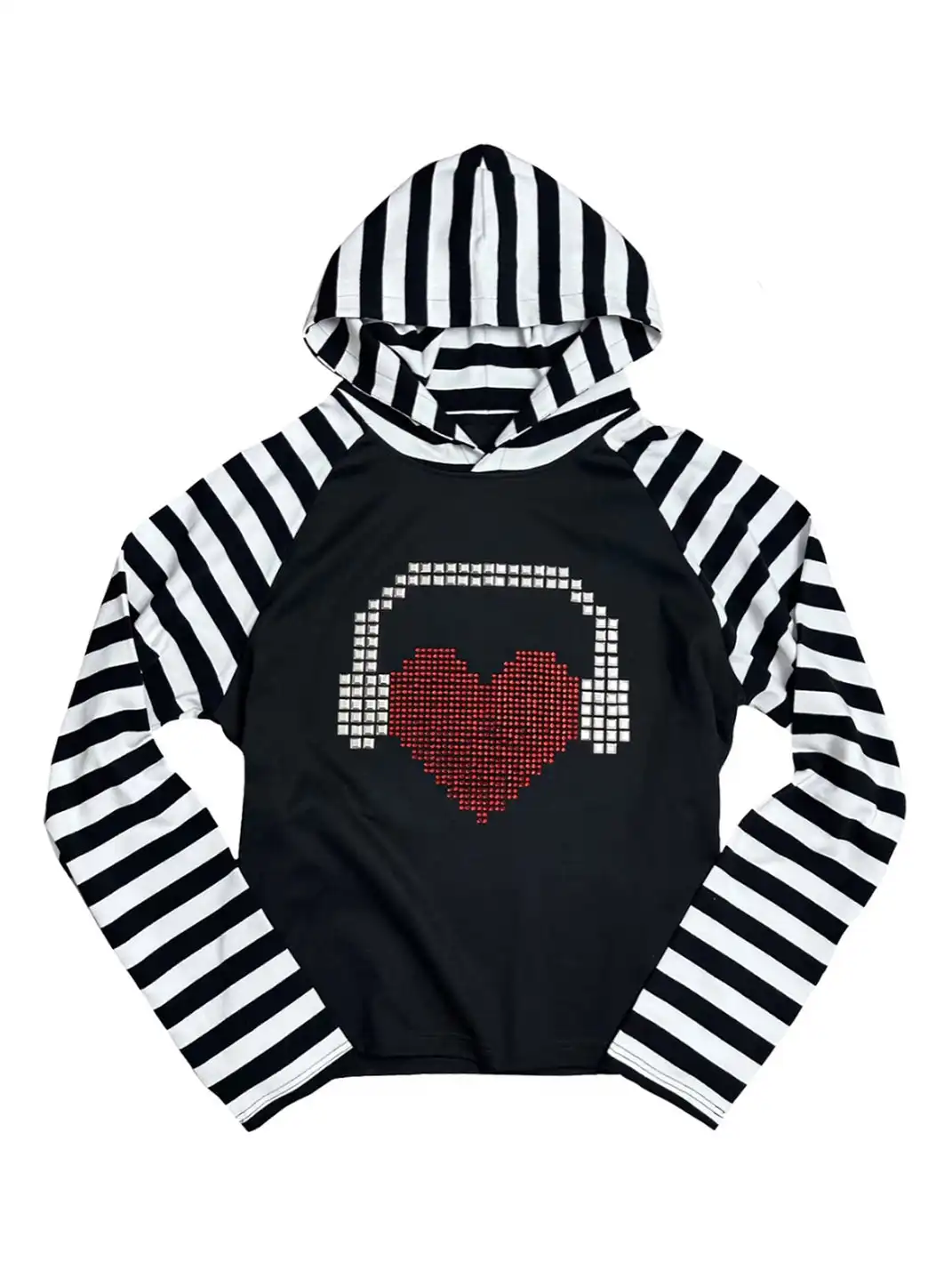 ArtByTastybabe | Rivet Earphone Hooded Striped Raglan Sleeve
