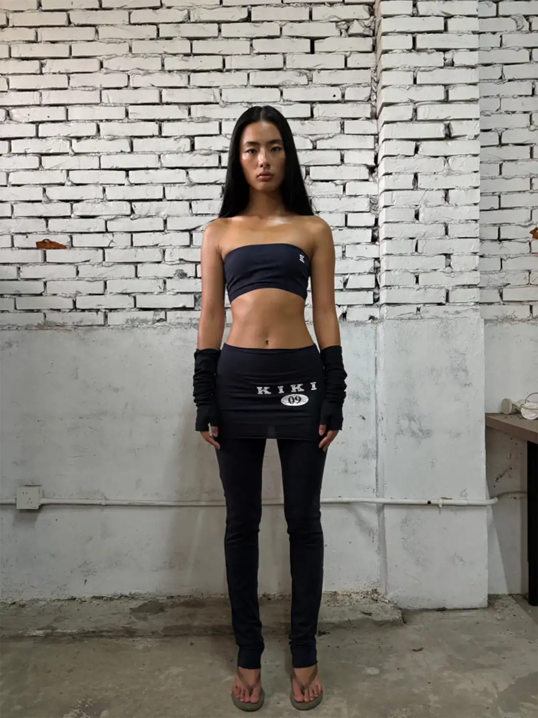 KISSKISSKIKI | Navy Blue Bandeau Top Long & Short Skirt Two-Piece Set