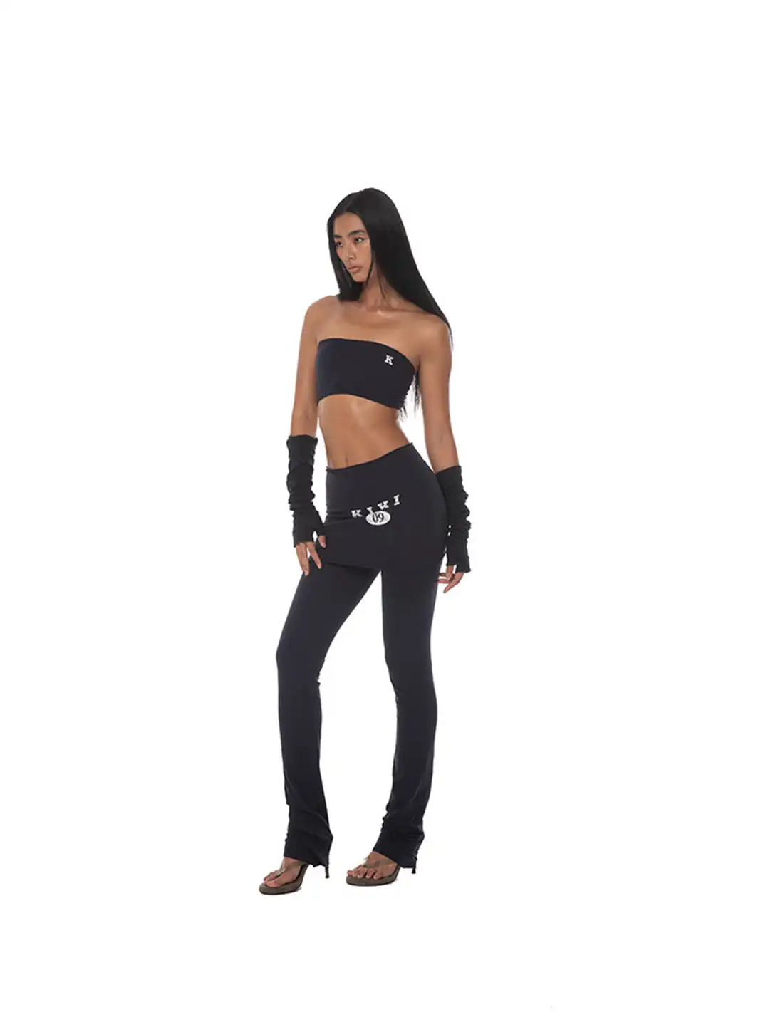 KISSKISSKIKI | Navy Blue Bandeau Top Long & Short Skirt Two-Piece Set