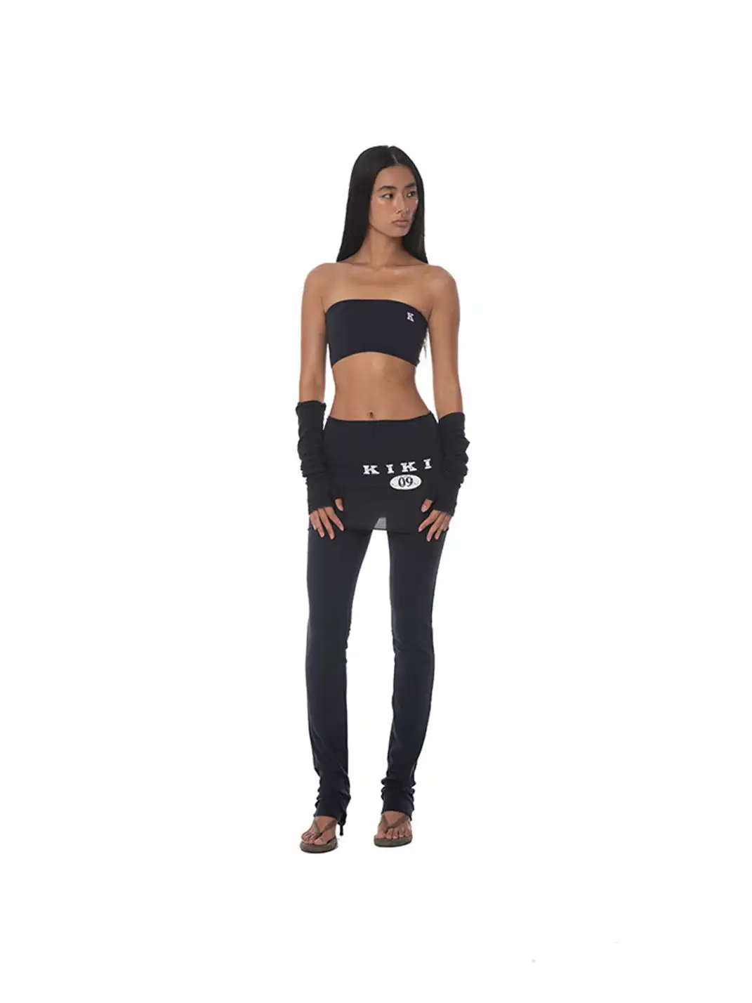 KISSKISSKIKI | Navy Blue Bandeau Top Long & Short Skirt Two-Piece Set