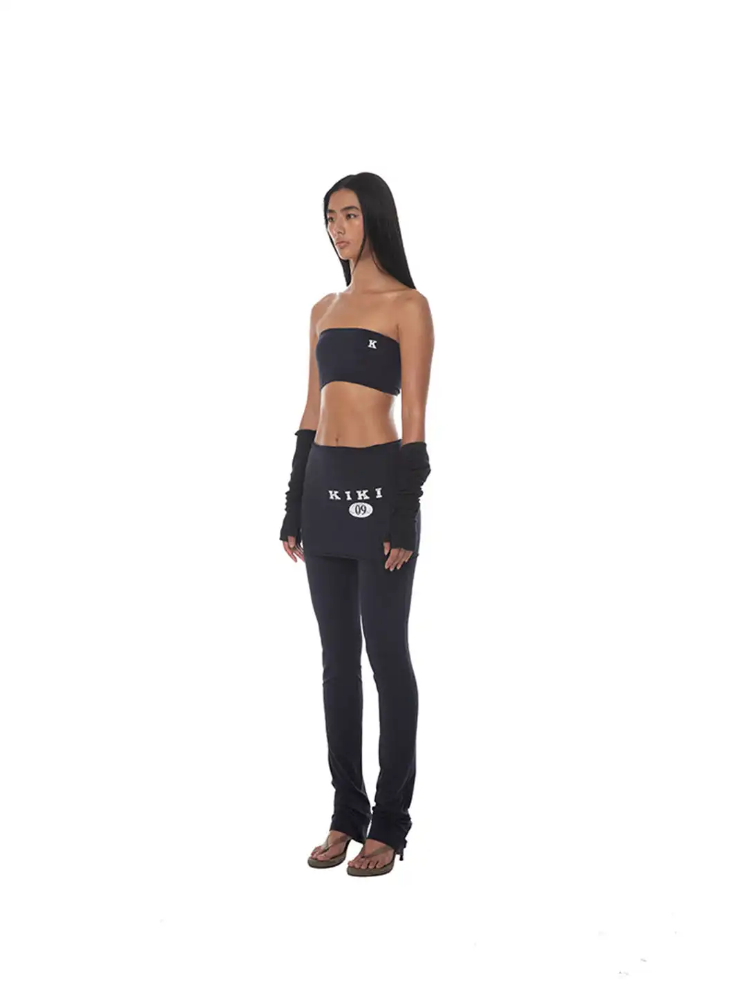 KISSKISSKIKI | Navy Blue Bandeau Top Long & Short Skirt Two-Piece Set
