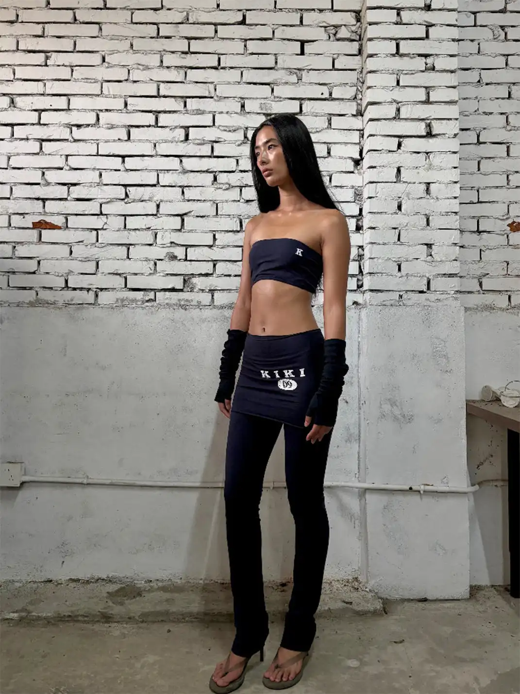 KISSKISSKIKI | Navy Blue Bandeau Top Long & Short Skirt Two-Piece Set