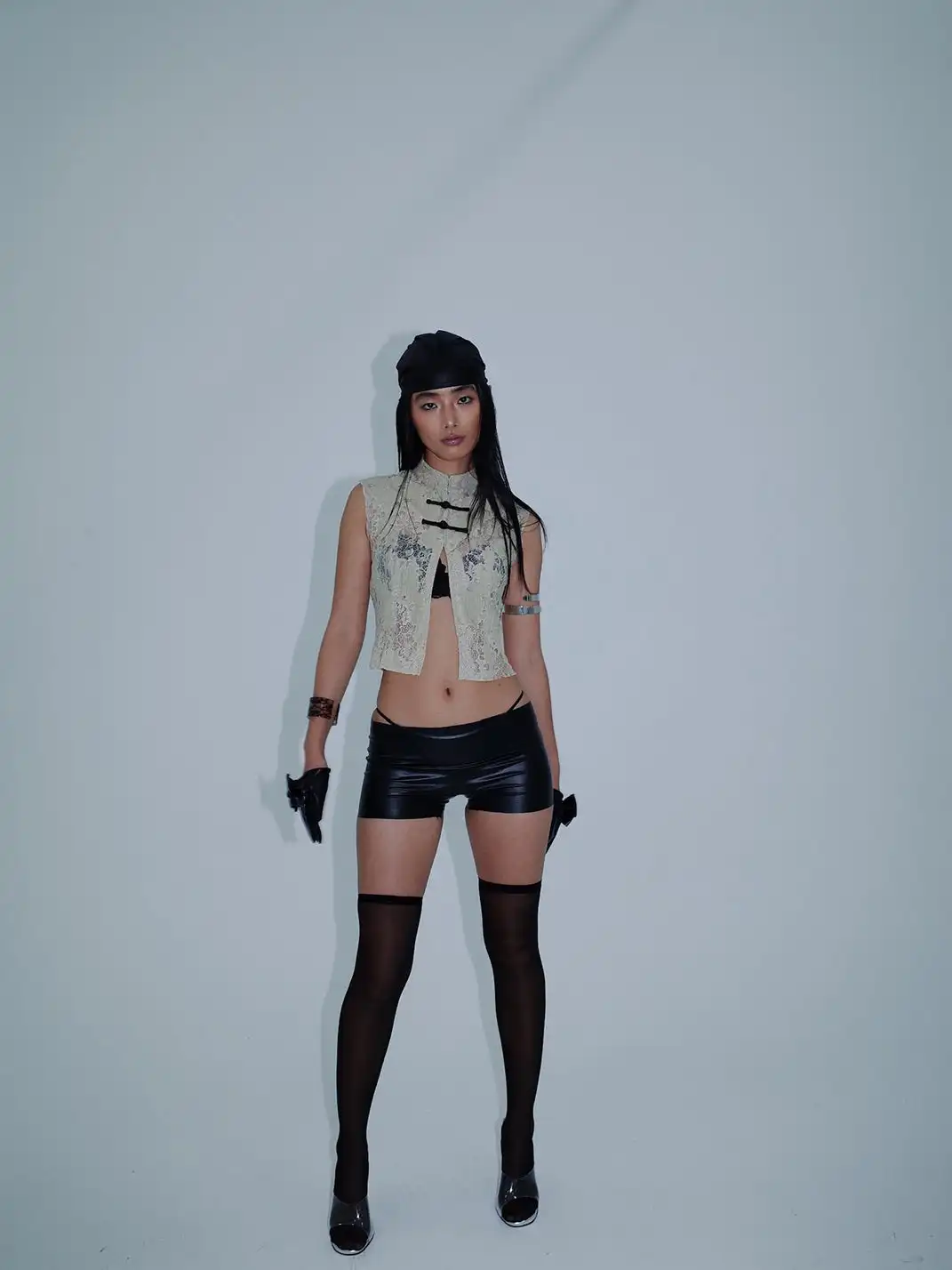 KISSKISSKIKI | Lace Hollow Out Stand Collar Waistcoat Top