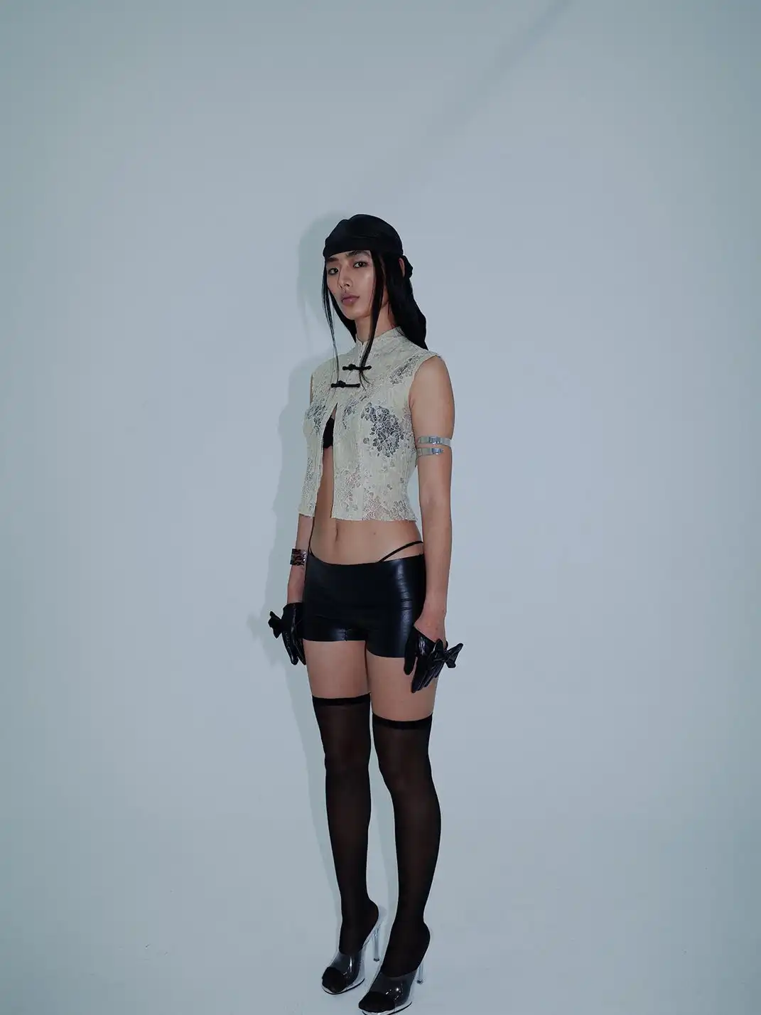 KISSKISSKIKI | Lace Hollow Out Stand Collar Waistcoat Top