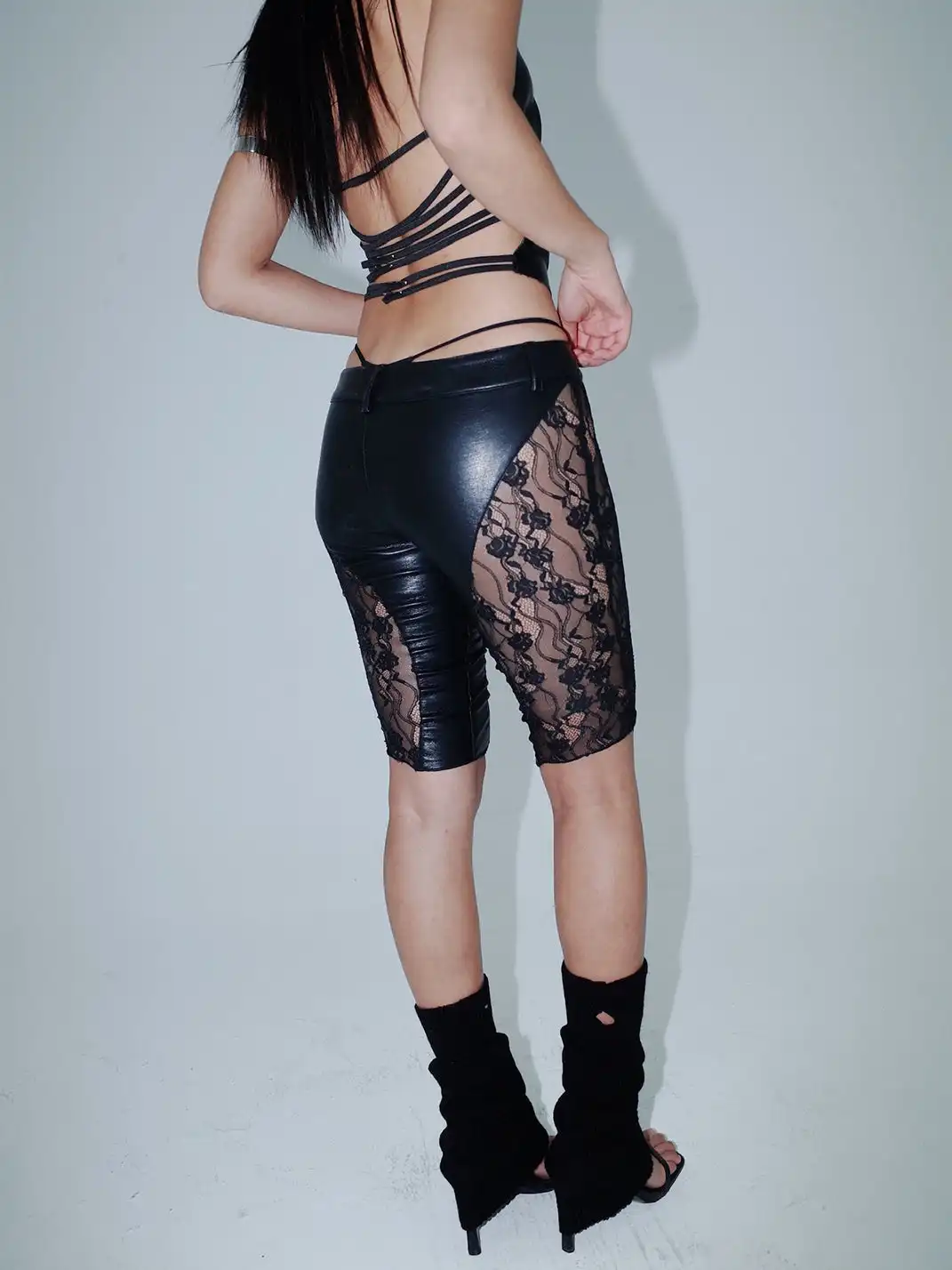 KISSKISSKIKI | Leather Spliced Lace Pants