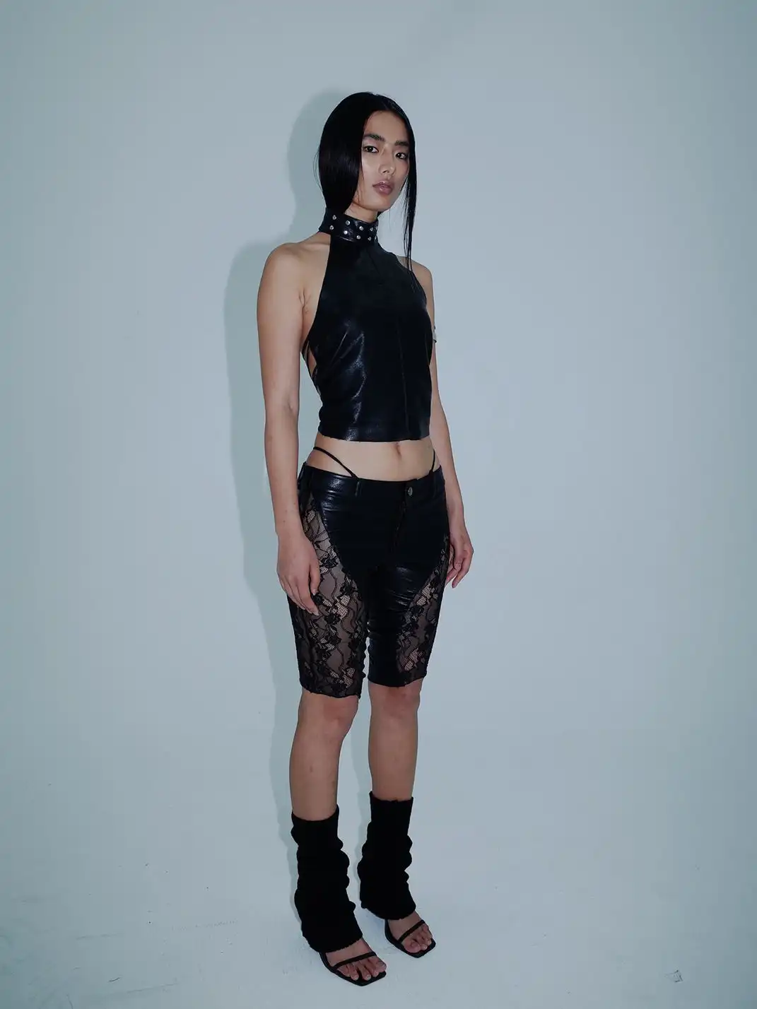 KISSKISSKIKI | Leather Spliced Lace Pants