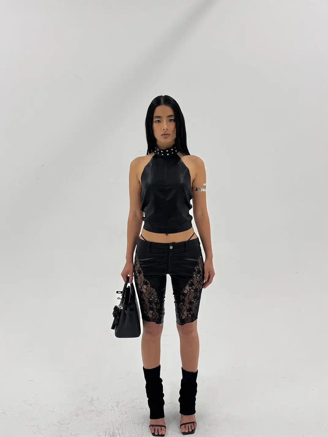 KISSKISSKIKI | Leather Spliced Lace Pants