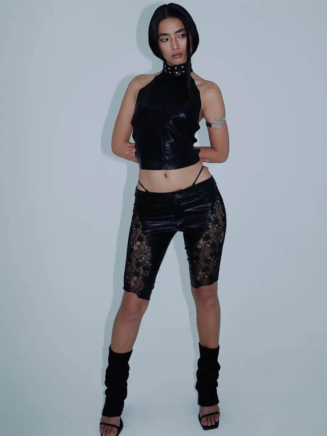 KISSKISSKIKI | Leather Spliced Lace Pants
