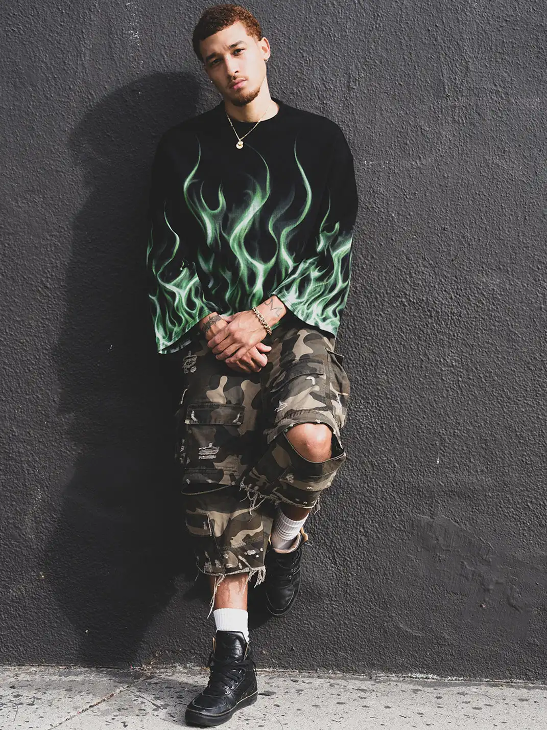 SOFRSH | Flame Printed Crew Neck Sweatshirt