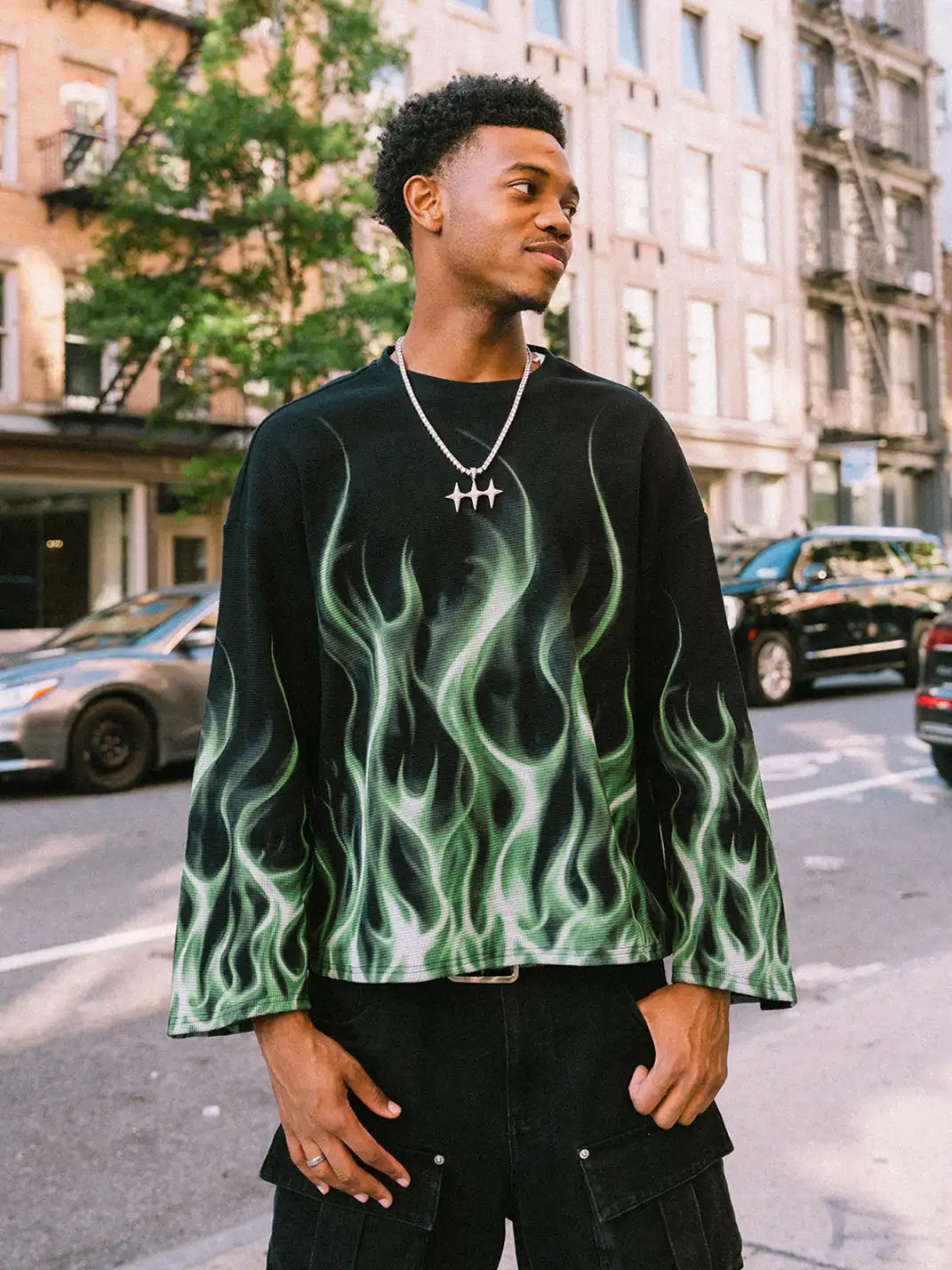 SOFRSH | Flame Printed Crew Neck Sweatshirt