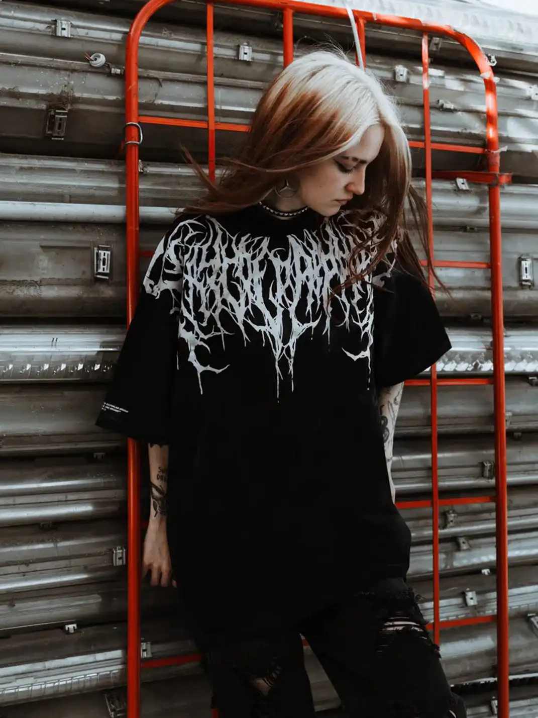 MELANIN | Black Short Sleeve T-shirt with White Thorn Print